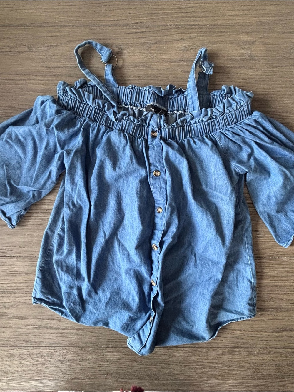 NEW GLORY Off-Shoulder Chambray Button-Front Women’s Top - Blue